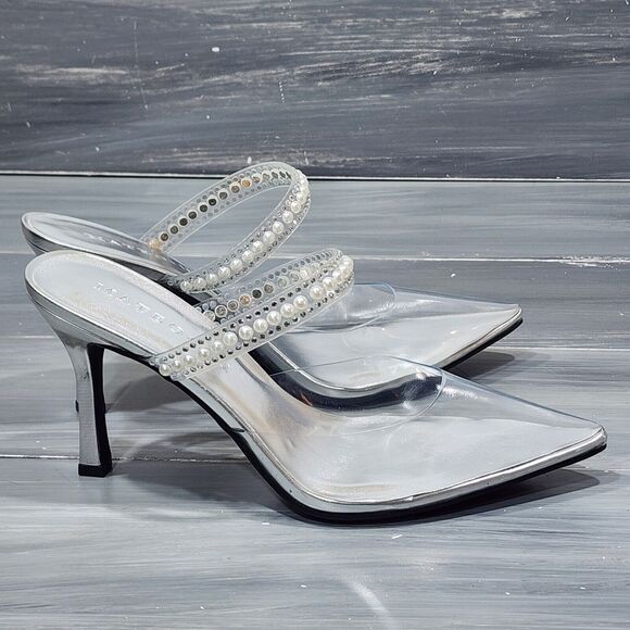 MATEO BY INC Cindy Stiletto Dress Sandles Heeled Mules Clear Pointy Toe 9.5 M - Picture 5 of 15
